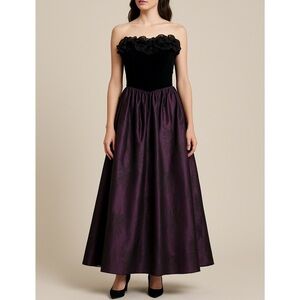 Vintage Laura Ashley Strapless Velvet Taffeta Gown Plum Black 10 Old Money Goth